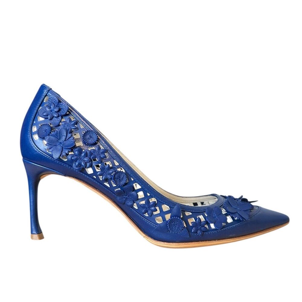 Christian Dior Blue Floral Laser Cutout High Heel Pointed Toe Pumps EU 38.5